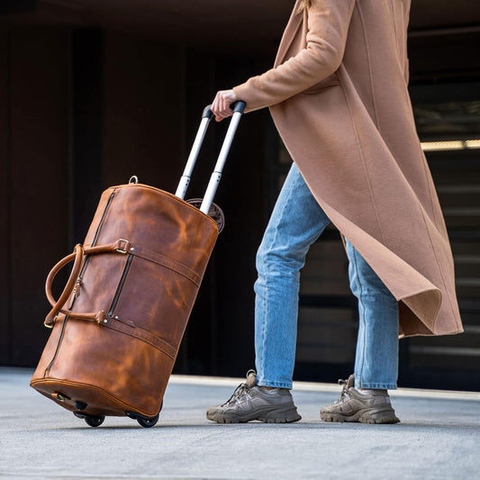 Tan Leather Trolley Bag 44L